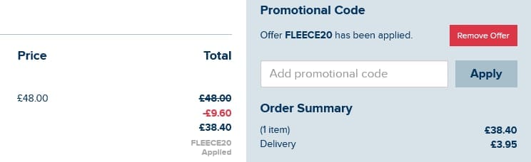 Screenshot of the Weird Fish discount code working