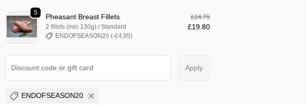 Screenshot of the The Wild Meat Company discount code working