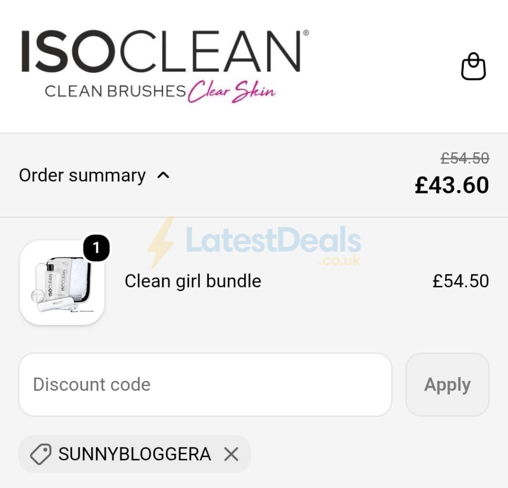 Screenshot of the ISO Clean discount code working
