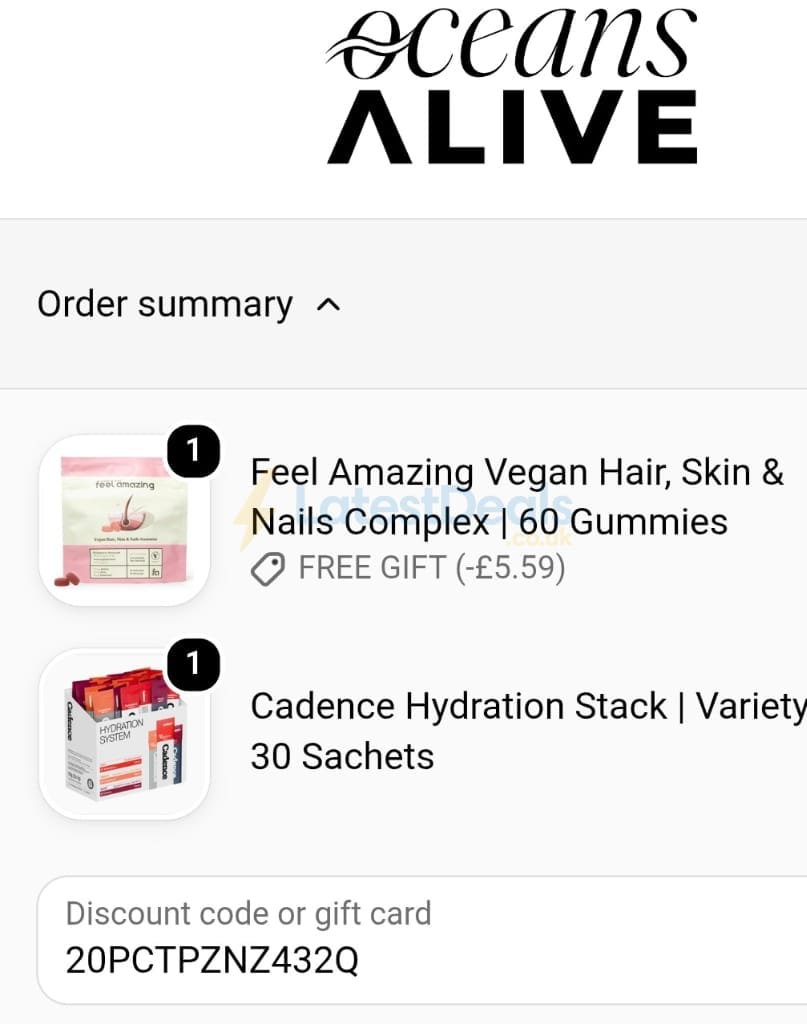 Screenshot of the Oceans Alive discount code working