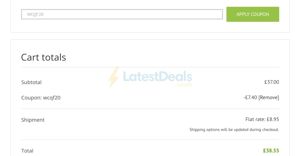 Screenshot of the SoccerLord discount code working
