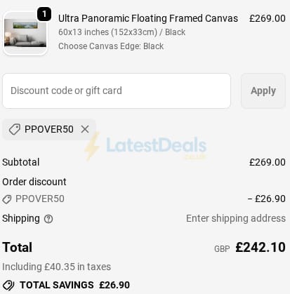 Screenshot of the Print Panoramics discount code working