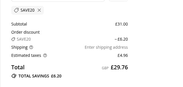 Screenshot of the Tenzo Tea discount code working