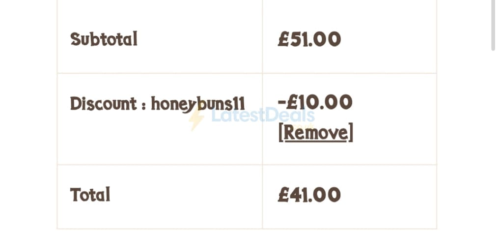 Screenshot of the Honeybuns discount code working