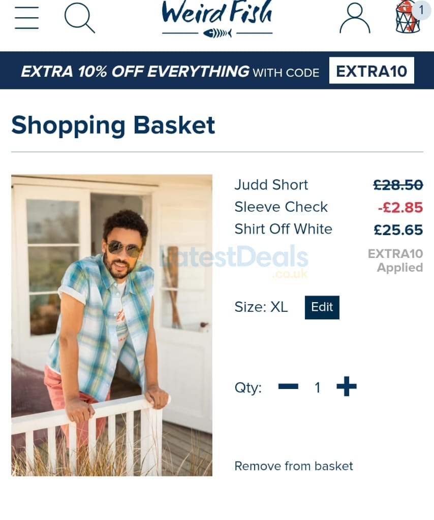 Screenshot of the Weird Fish discount code working