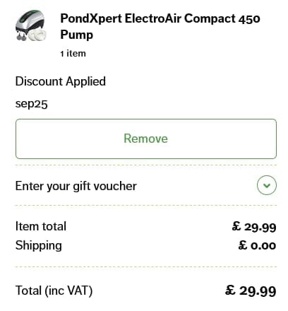 Screenshot of the Pondkeeper discount code working