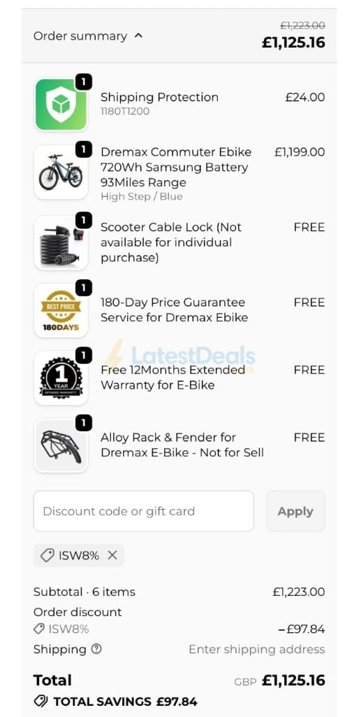 Screenshot of the iSinwheel discount code working