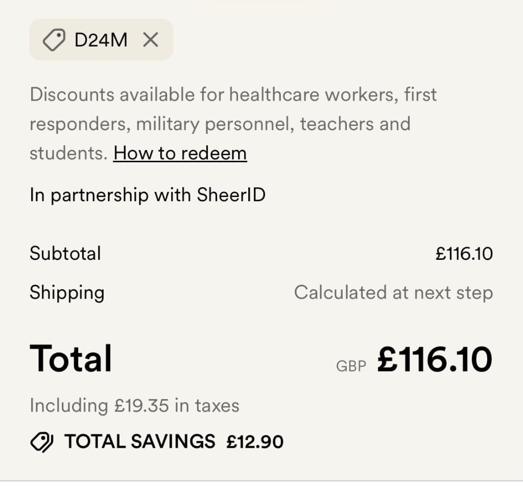 Screenshot of the BODEN discount code working