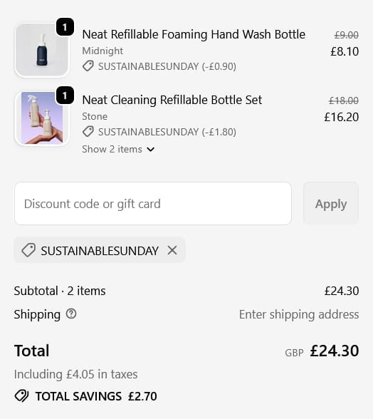 Screenshot of the Plastic Freedom discount code working