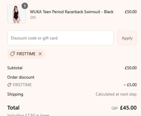 Screenshot of the Wuka discount code working