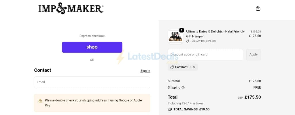 Screenshot of the imp and maker discount code working