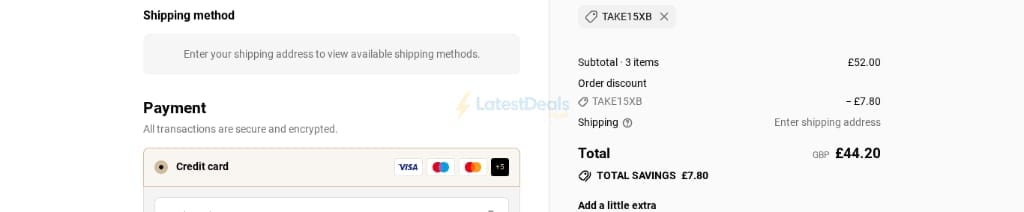 Screenshot of the Prya discount code working
