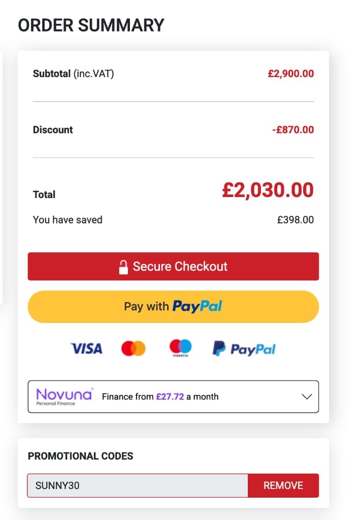Screenshot of the Garden Buildings Direct discount code working