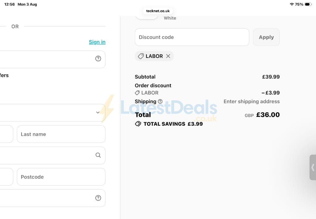 Screenshot of the Tecknet discount code working