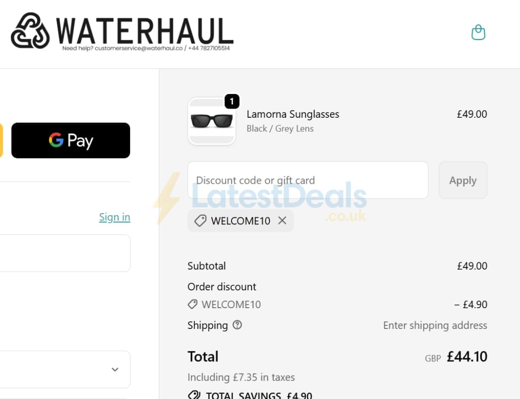 Screenshot of the Waterhaul discount code working