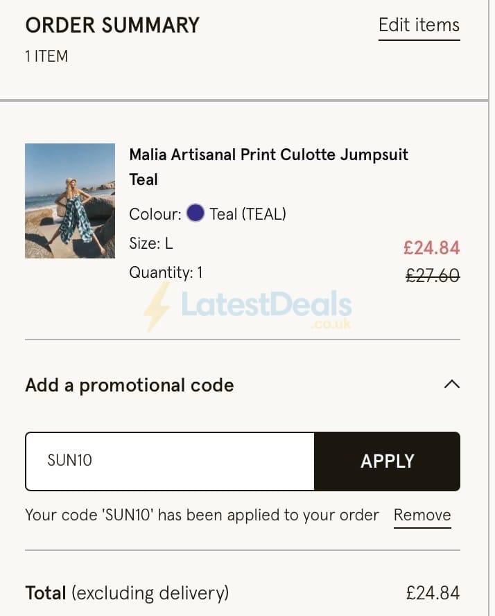 Screenshot of the Monsoon discount code working
