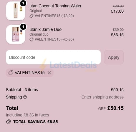Screenshot of the Utan discount code working