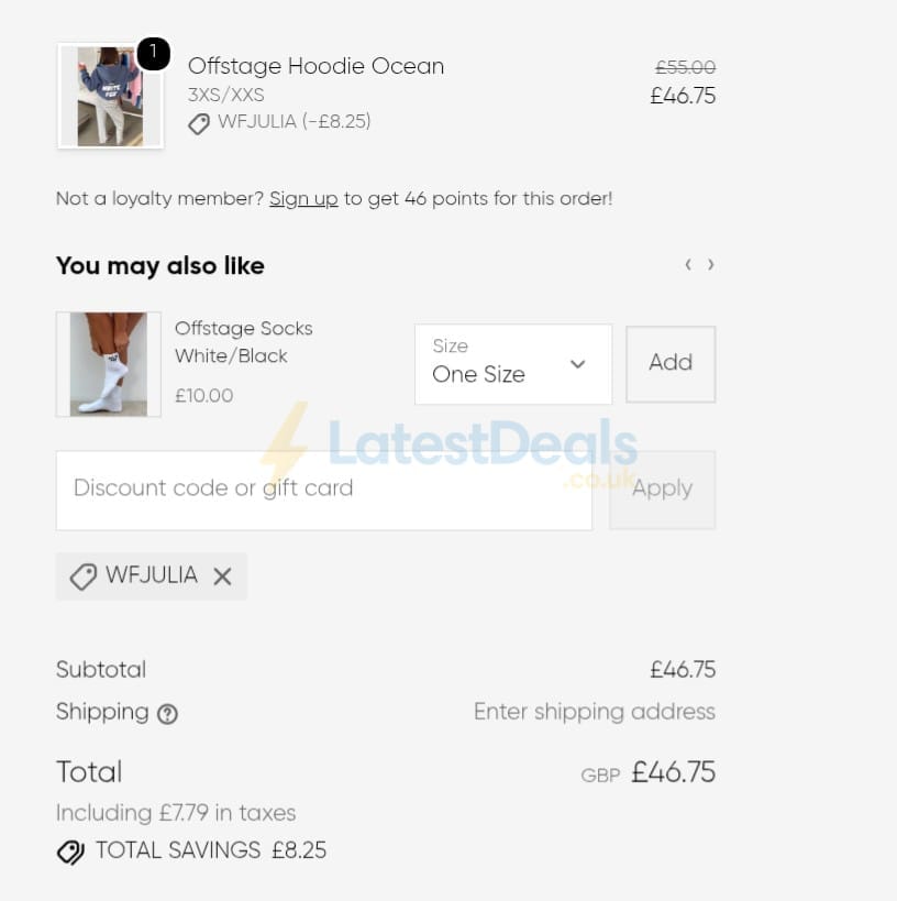 Screenshot of the White Fox discount code working