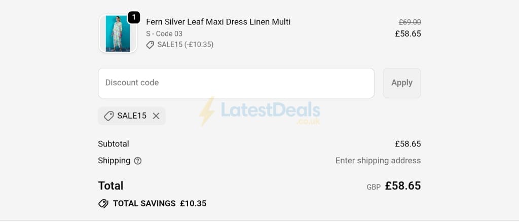 Screenshot of the NoLoGoChic discount code working