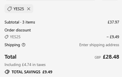 Screenshot of the Yesyesyes discount code working