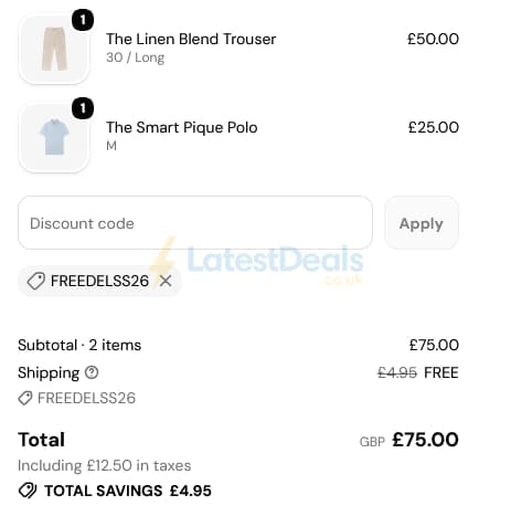 Screenshot of the TM Lewin discount code working