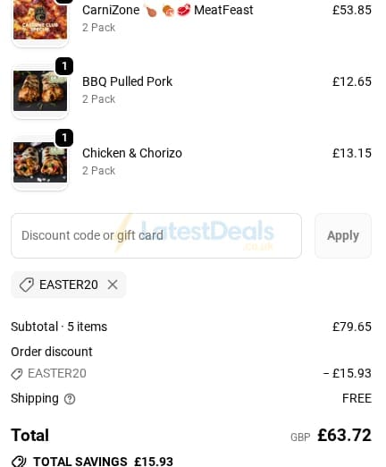 Screenshot of the The Calzone Kitchen discount code working