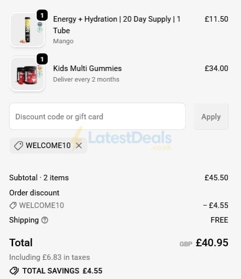Screenshot of the Tonic Health discount code working