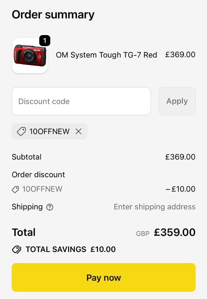 Screenshot of the Hdew Cameras discount code working