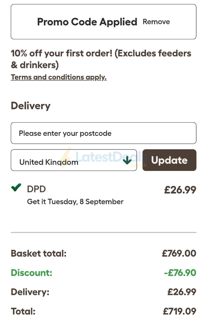 Screenshot of the Omlet discount code working