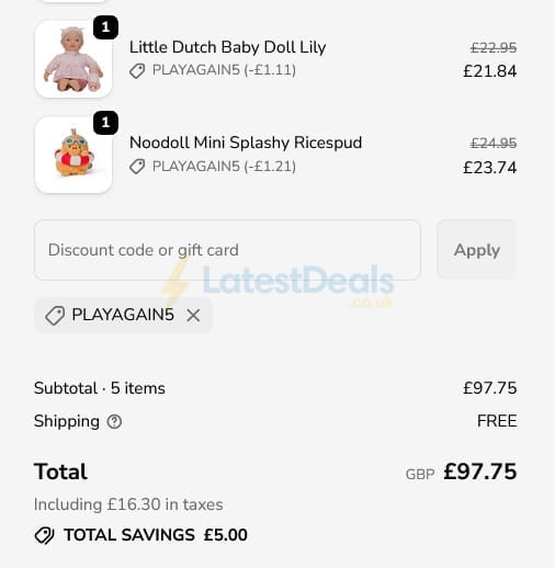 Screenshot of the The Kid Collective discount code working