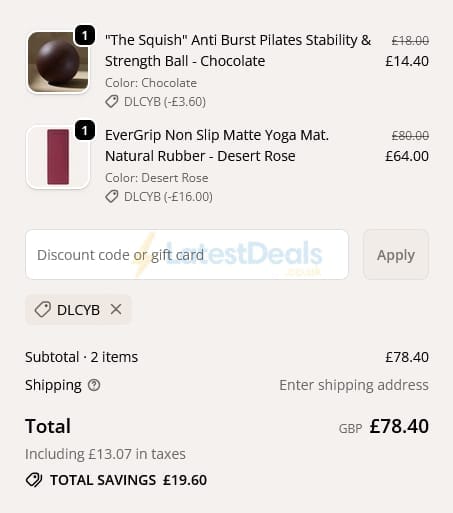 Screenshot of the Yogi Bare discount code working