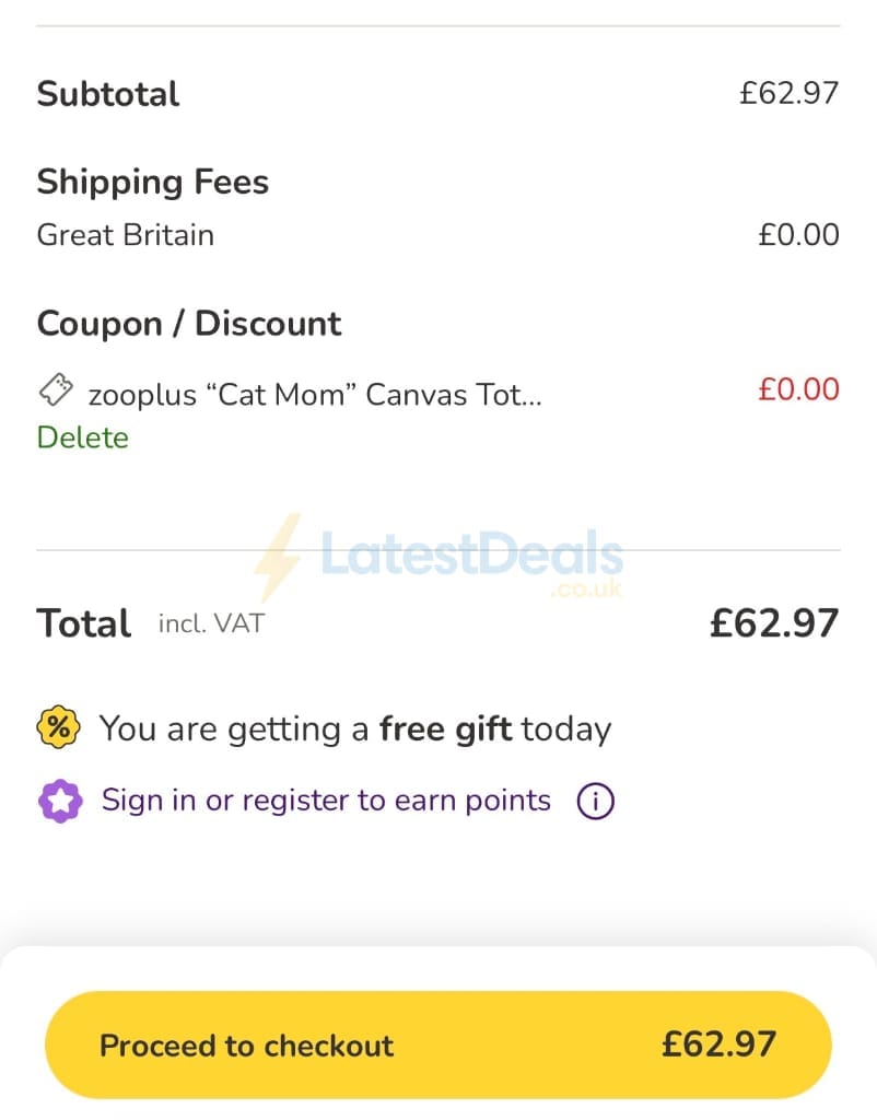 Screenshot of the zooplus discount code working