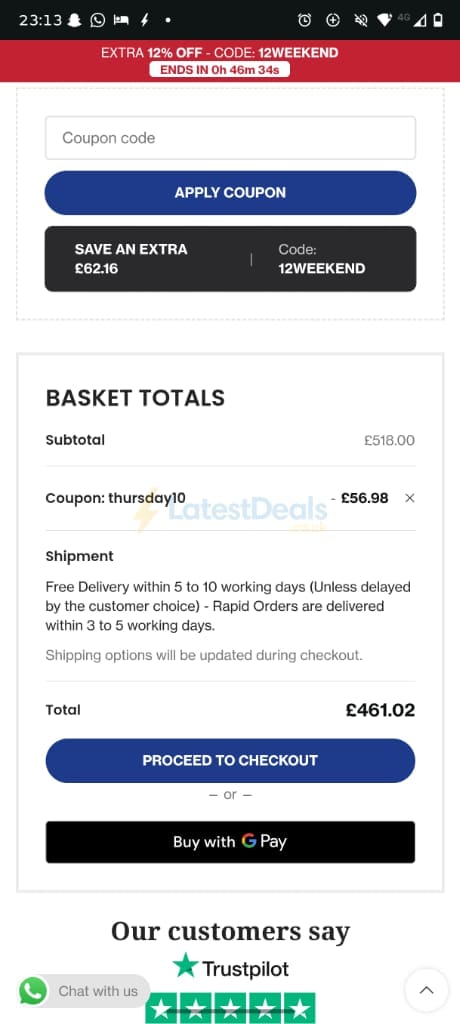 Screenshot of the PSCL Beds discount code working