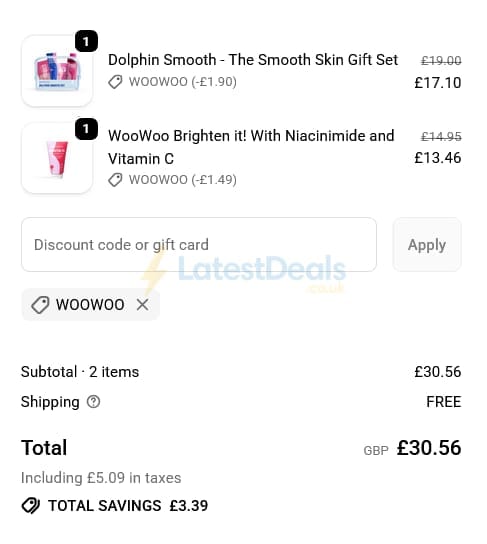 Screenshot of the WooWoo discount code working