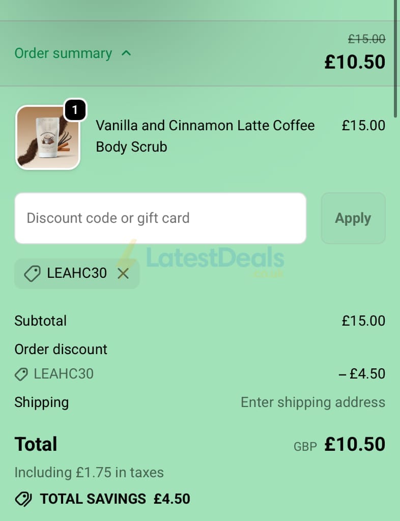 Screenshot of the Grounded Body Scrub discount code working