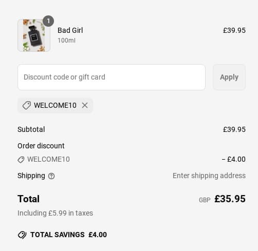 Screenshot of the The Fragrance World discount code working