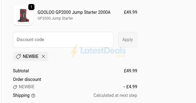 Screenshot of the GOOLOO discount code working