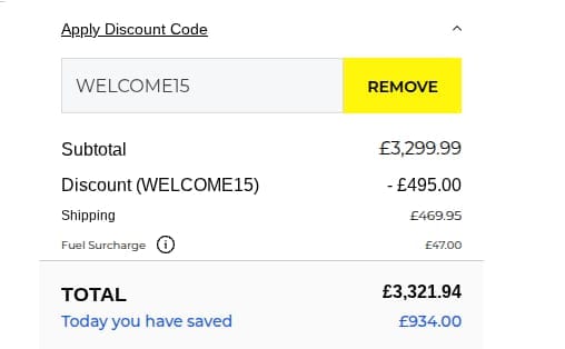 Screenshot of the Net World Sports discount code working