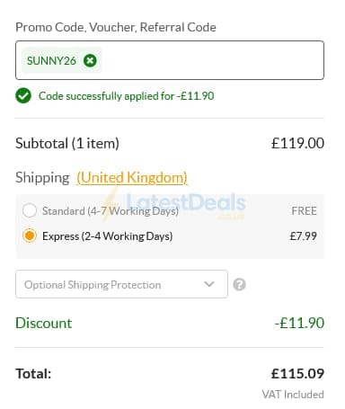 Screenshot of the SmartBuyGlasses discount code working