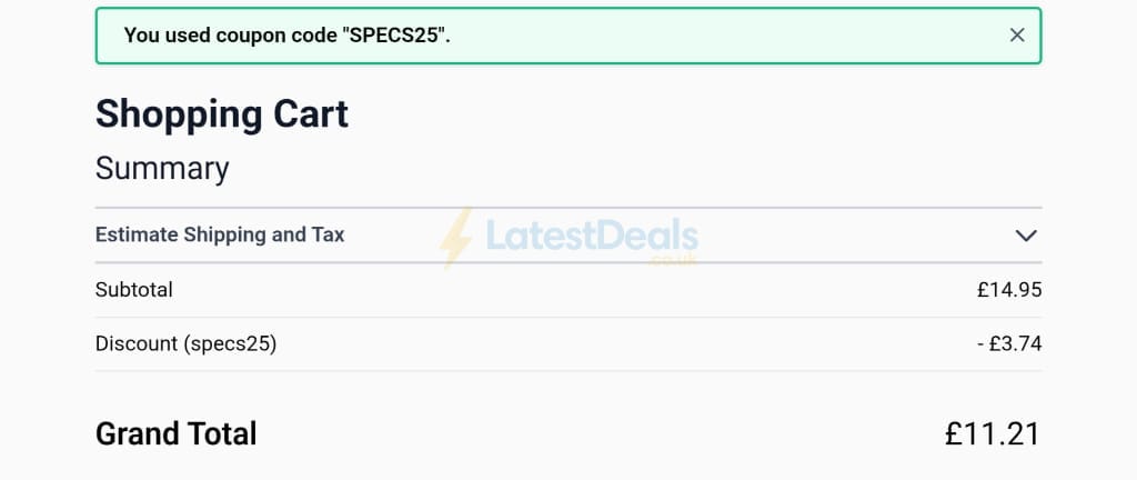 Screenshot of the Goggles4u discount code working