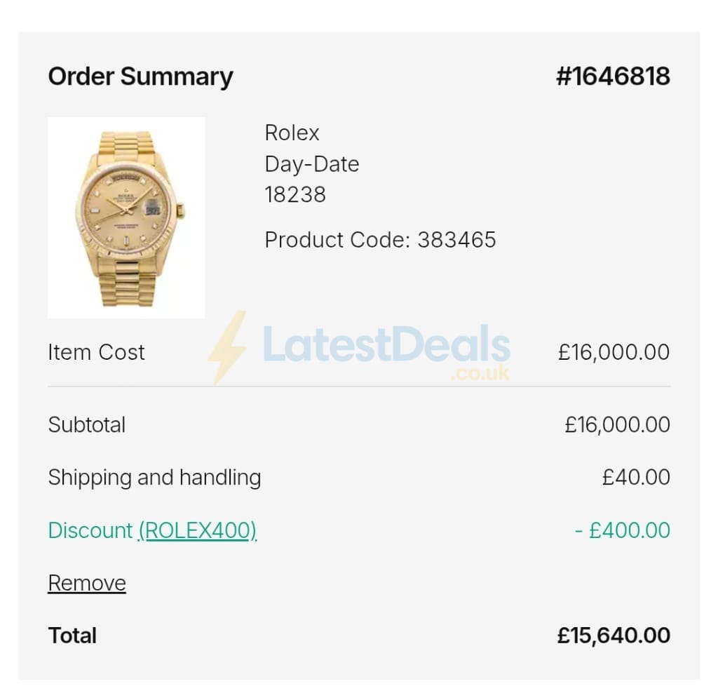 Screenshot of the Watchfinder & Co. discount code working
