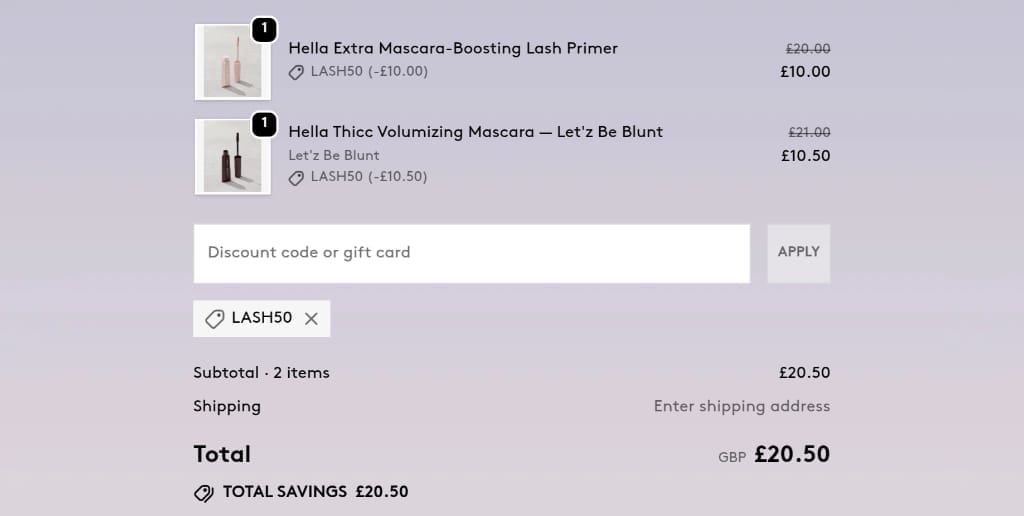Screenshot of the Fenty Beauty discount code working