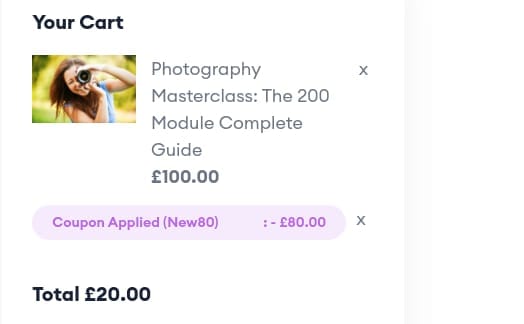 Screenshot of the Of Course discount code working