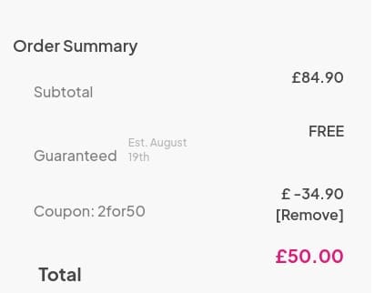 Screenshot of the Pulse & Cocktails discount code working