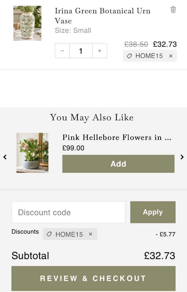 Screenshot of the Dibor discount code working