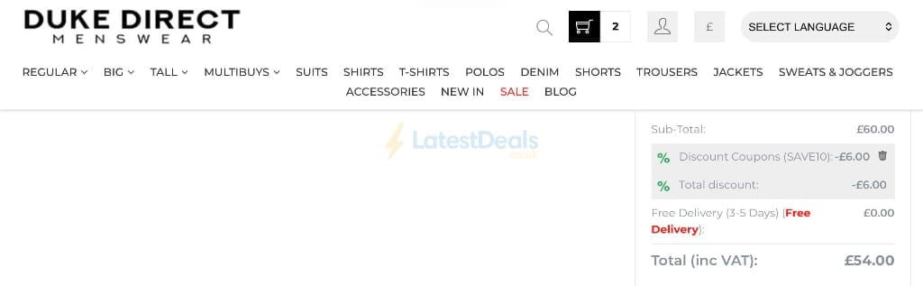 Screenshot of the Duke Direct discount code working