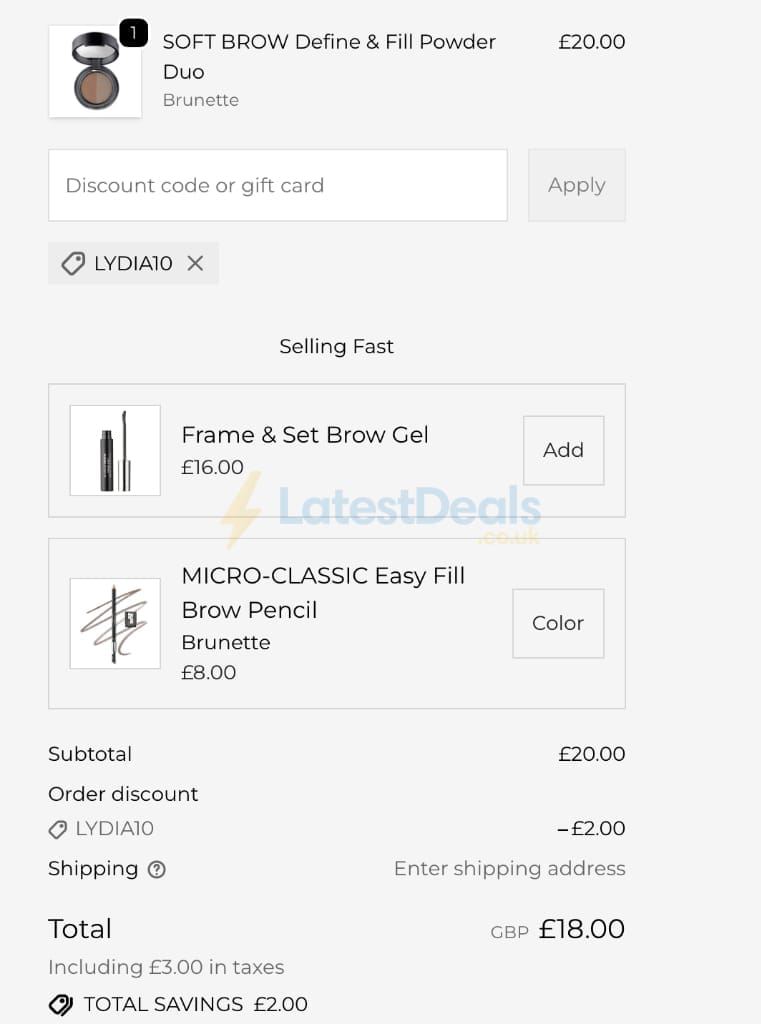 Screenshot of the Wunderbrow discount code working