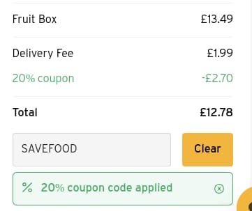 Screenshot of the Oddbox discount code working