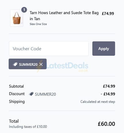 Screenshot of the Lakeland Leather discount code working