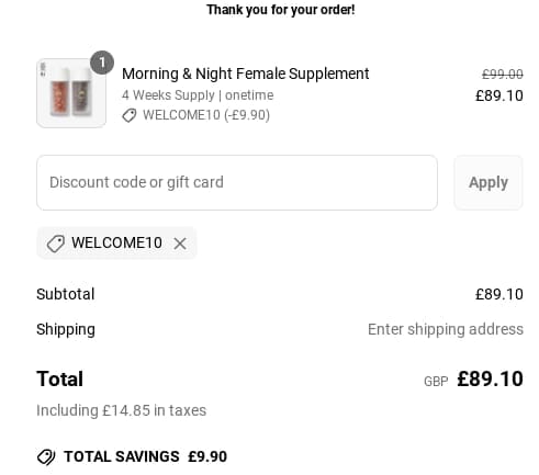 Screenshot of the Lumity discount code working